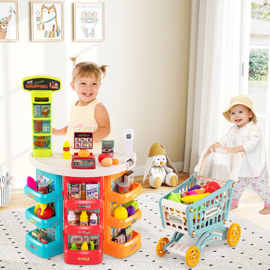 Supermarket Playset for Kids 76 PCS Pretend Play Grocery Store Set with Shopping Cart - Tampa Home & Garden Store