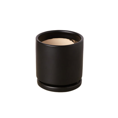 Cylinder pot, black with beige interior, 4–6 inch plant pot with matching saucer on Tampa Home & Garden Store