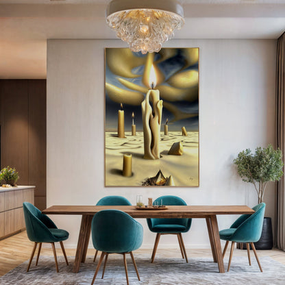 Canvas Print: Surreal Flames crafting canvas art with candle-like forms in warm golden hues on Tampa Home & Garden Store
