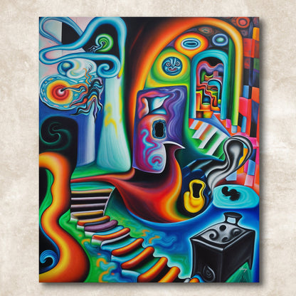 Canvas Print: Surreal Steps on an abstract crafting canvas with neon blues and oranges on Tampa Home & Garden Store