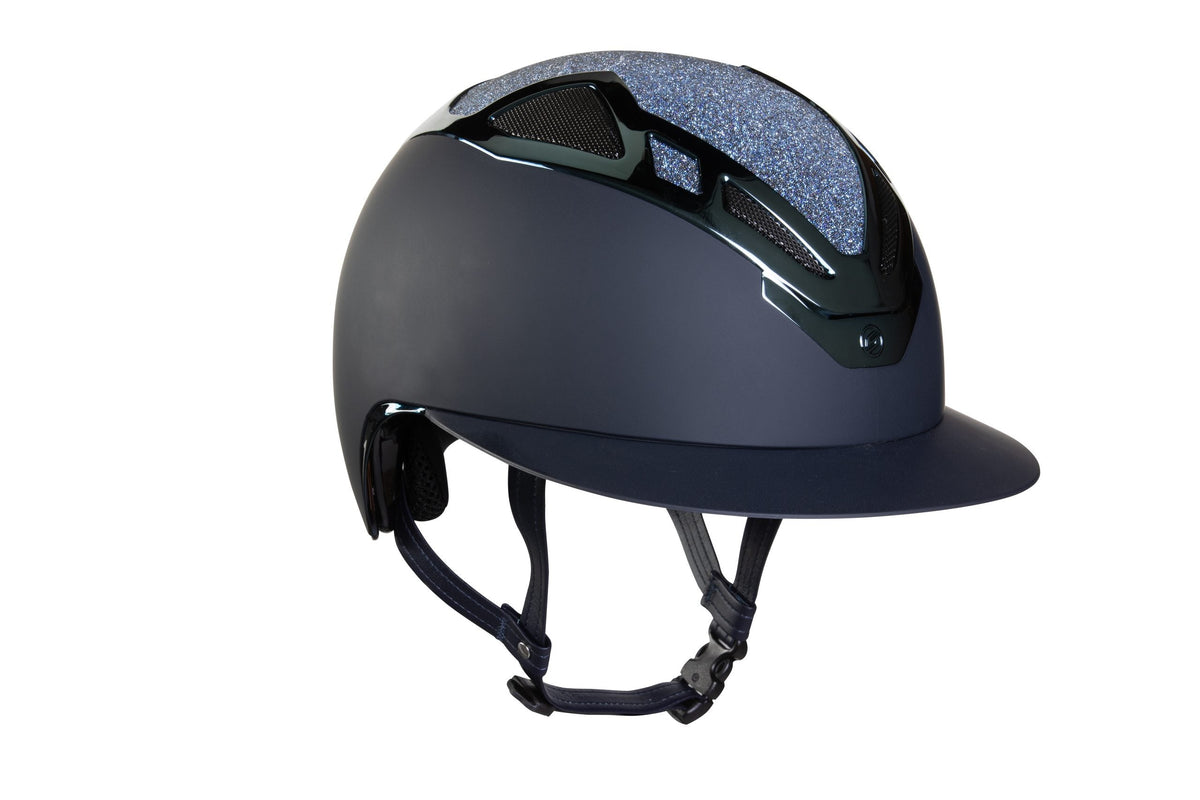 Suomy Apex riding helmet in Bling Bling Blue Navy with glitter top and vents on Tampa Home & Garden Store
