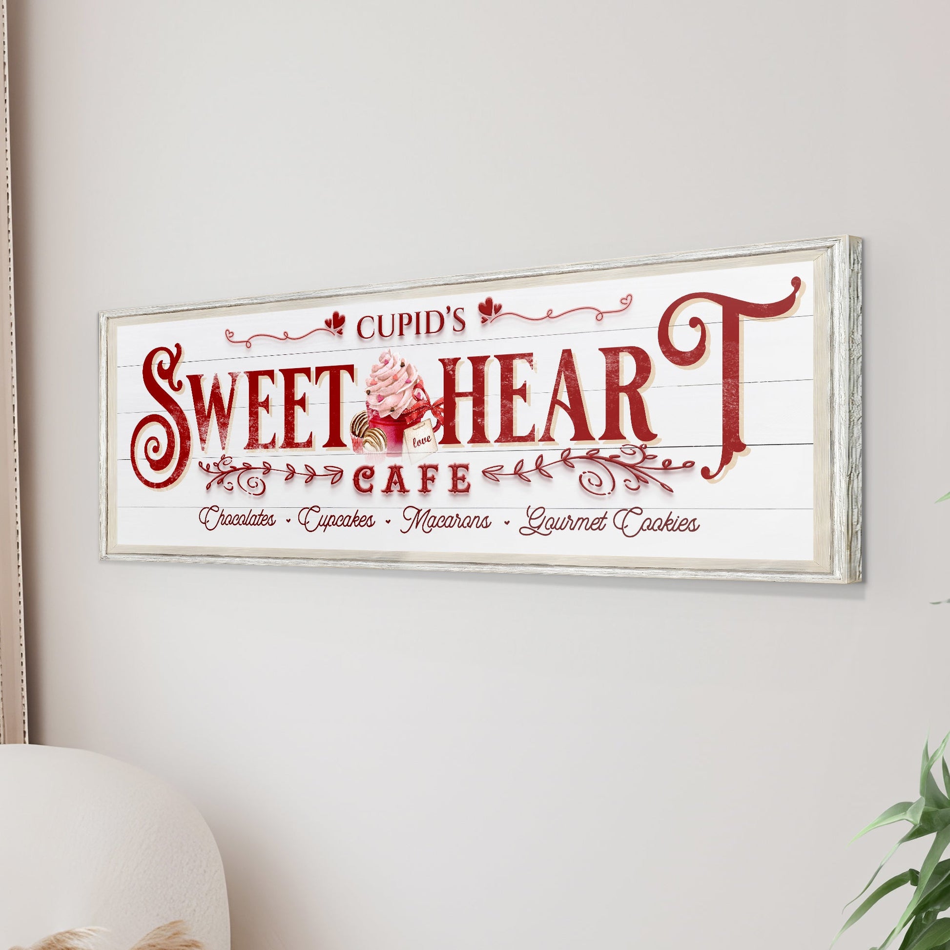 Sweetheart Cafe Sign canvas with red vintage lettering and a distressed white frame on Tampa Home & Garden Store