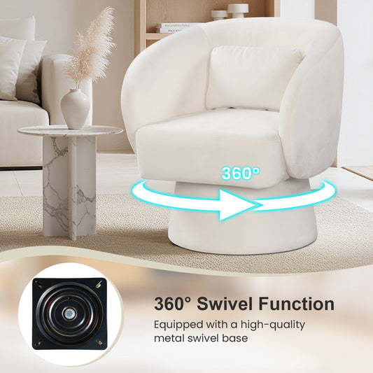Swivel Accent Chair Upholstered Barrel Chair with Curved Back and Removable Lumbar Pillow - Tampa Home & Garden Store