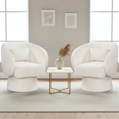 Swivel Accent Chair Upholstered Barrel Chair with Curved Back and Removable Lumbar Pillow