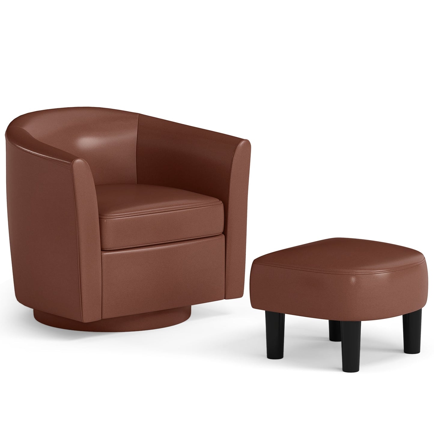 Modern Club Swivel Accent Chair with Ottoman Footrest Curved Backrest-Beige