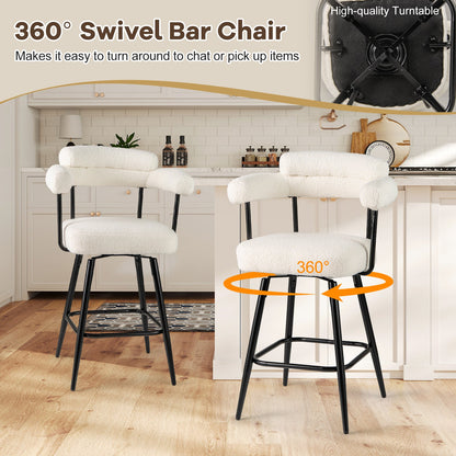 Swivel Bar Stool Set of 2 Counter Height Chairs with Curved Back and Arms