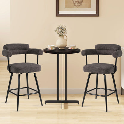 Swivel Bar Stool Set of 2 Counter Height Chairs with Curved Back and Arms