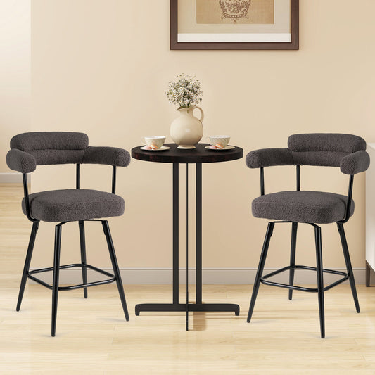 Swivel Bar Stool Set of 2 Counter Height Chairs with Curved Back and Arms - Tampa Home & Garden Store