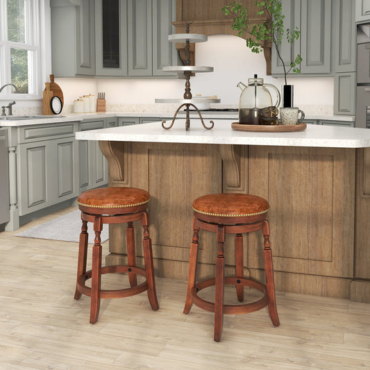 24 Inch Swivel Bar Stool Set of 2 with Upholstered Seat and Rubber Wood Frame-24 inches - Tampa Home & Garden Store