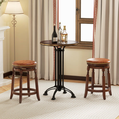 Juego de 2 taburetes de bar giratorios de 24 pulgadas con asiento tapizado y estructura de madera de caucho - 24 pulgadas
