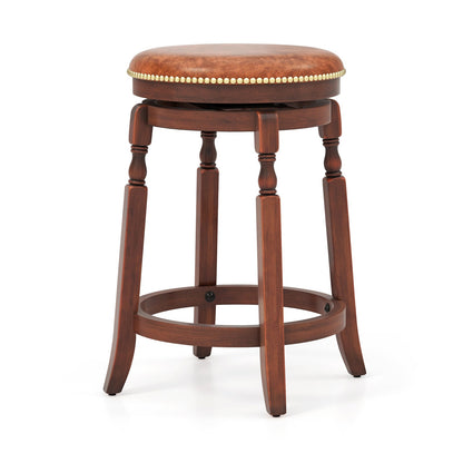 Juego de 2 taburetes de bar giratorios de 24 pulgadas con asiento tapizado y estructura de madera de caucho - 24 pulgadas