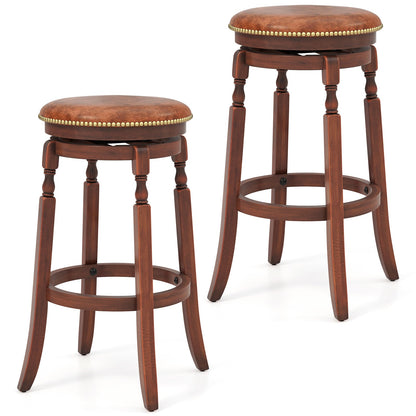 Juego de 2 taburetes de bar giratorios de 24 pulgadas con asiento tapizado y estructura de madera de caucho - 24 pulgadas