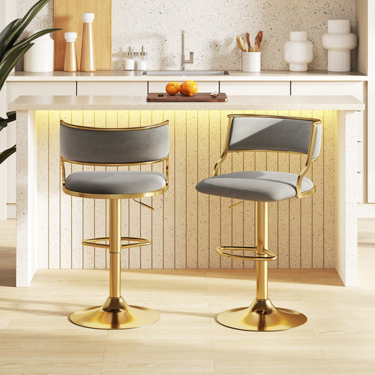 Swivel Bar Stool Set of 2 Dutch Velvet Height Adjustable Island Stools-Grey - Tampa Home & Garden Store