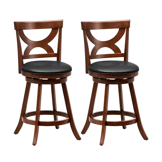 24 Inch Swivel Bar Stools Set of 2 with Soft Cushion and Elegant Hollow Backrest - Tampa Home & Garden Store