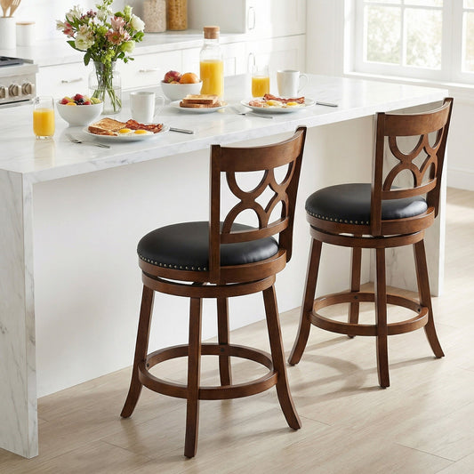 Swivel Bar Stools Set of 2 with High Backrest and Wood Frame - Tampa Home & Garden Store