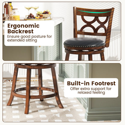 Swivel Bar Stools Set of 2 with High Backrest and Wood Frame