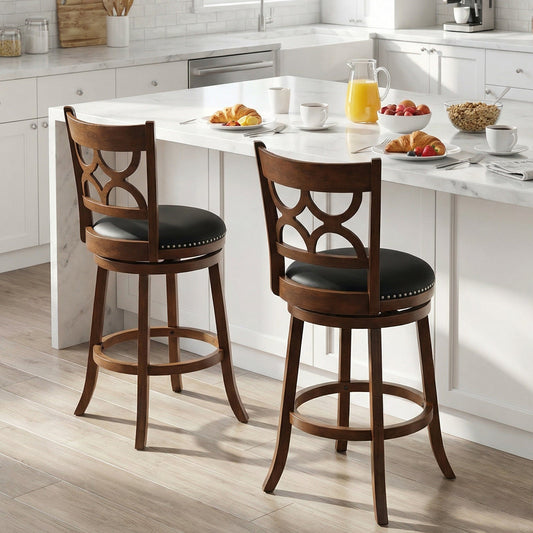 Swivel Bar Stools Set of 2 with High Backrest and Wood Frame - Tampa Home & Garden Store