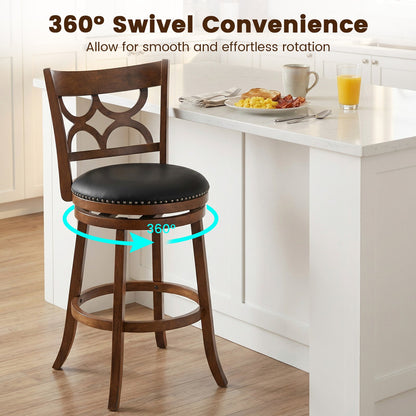 Swivel Bar Stools Set of 2 with High Backrest and Wood Frame