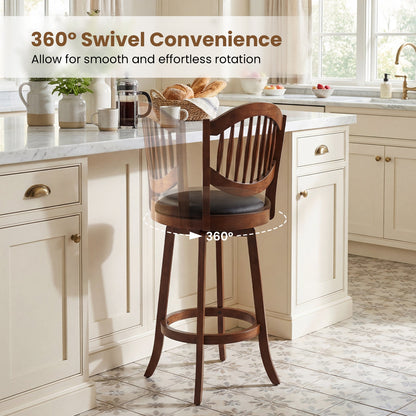 Swivel Bar Stools Set of 2 with Backrest and Wood Frame