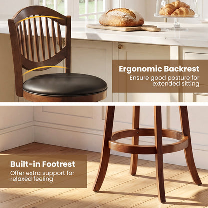Swivel Bar Stools Set of 2 with Backrest and Wood Frame