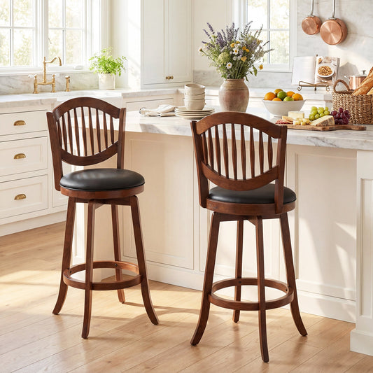 Swivel Bar Stools Set of 2 with Backrest and Wood Frame - Tampa Home & Garden Store