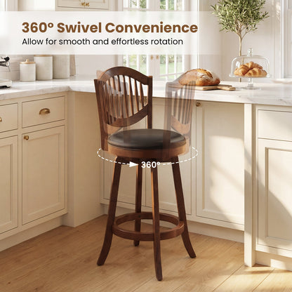 Swivel Bar Stools Set of 2 with Backrest and Wood Frame