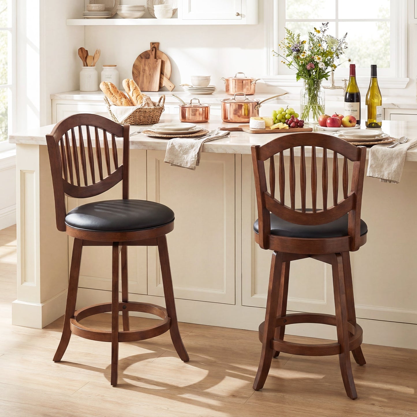 Swivel Bar Stools Set of 2 with Backrest and Wood Frame