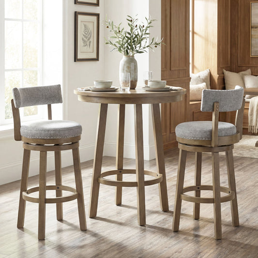 Swivel Bar Stools Set of 2 Linen Fabric Upholstered Barstools with Back-31.5 Inches - Tampa Home & Garden Store