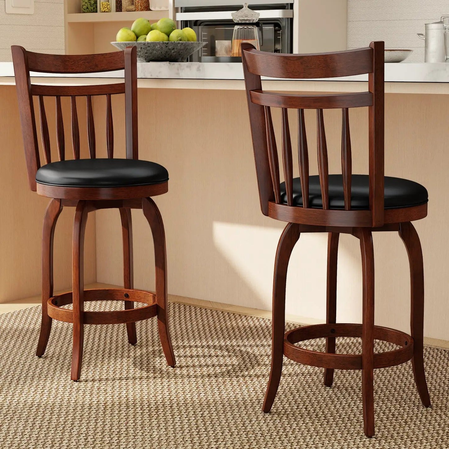 Swivel Bar Stools Set Of 2 Faux Leather Seats