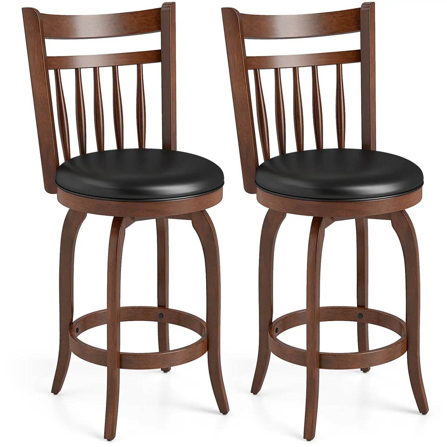 Swivel Bar Stools Set Of 2 Faux Leather Seats