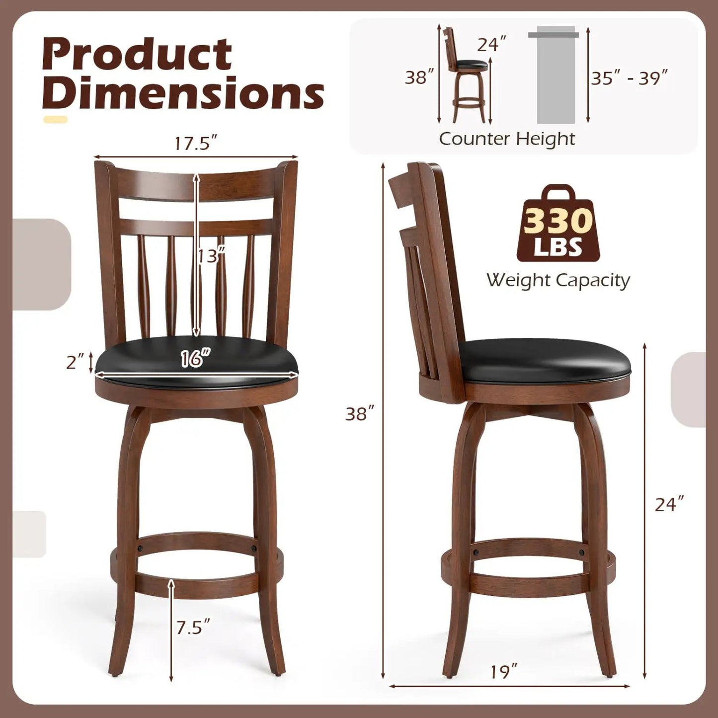 Swivel Bar Stools Set Of 2 Faux Leather Seats
