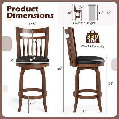 Swivel Bar Stools Set Of 2 Faux Leather Seats