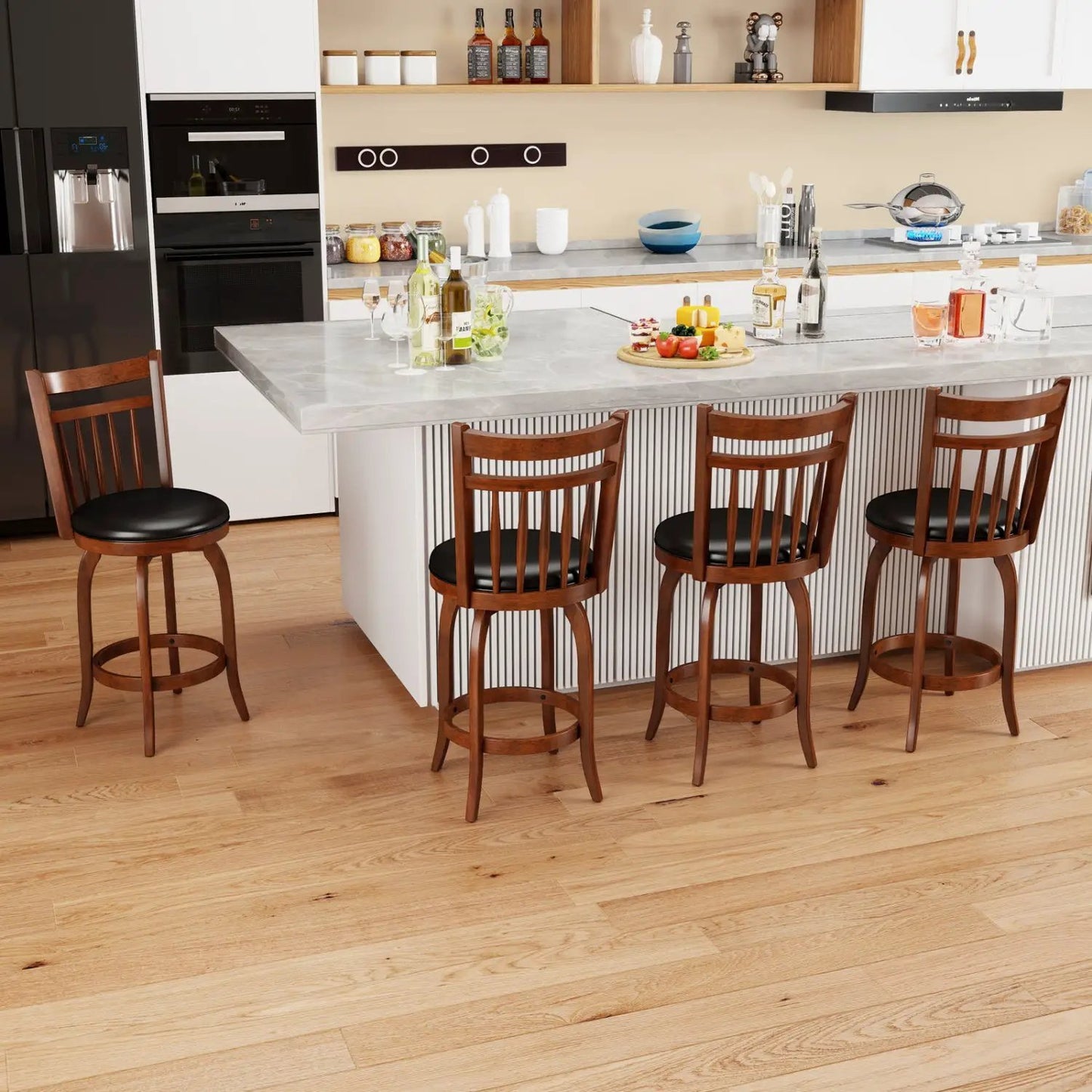 Swivel Bar Stools Set Of 2 Faux Leather Seats