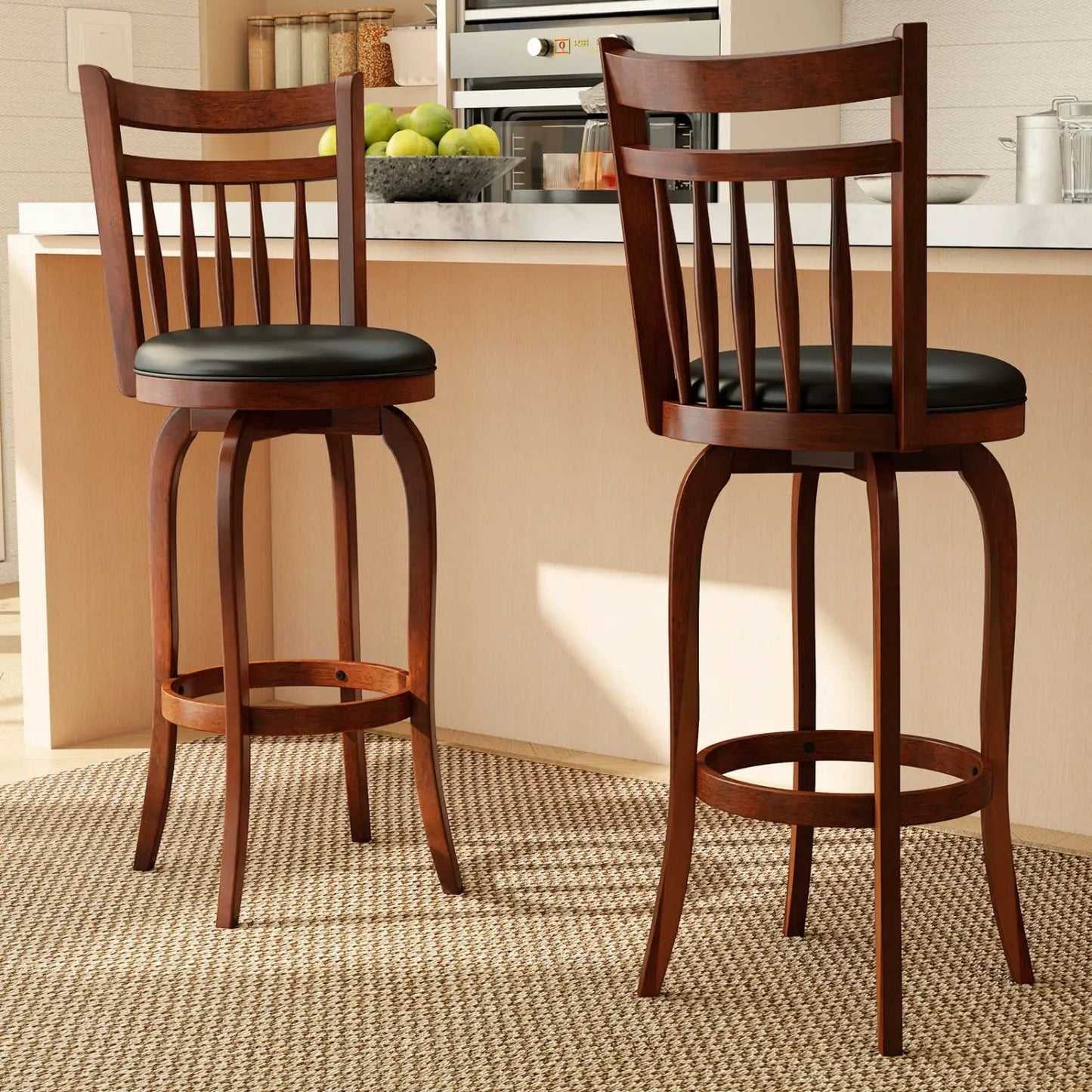Swivel Bar Stools Set Of 2 Faux Leather Seats