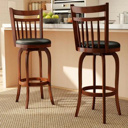 Swivel Bar Stools Set Of 2 Faux Leather Seats