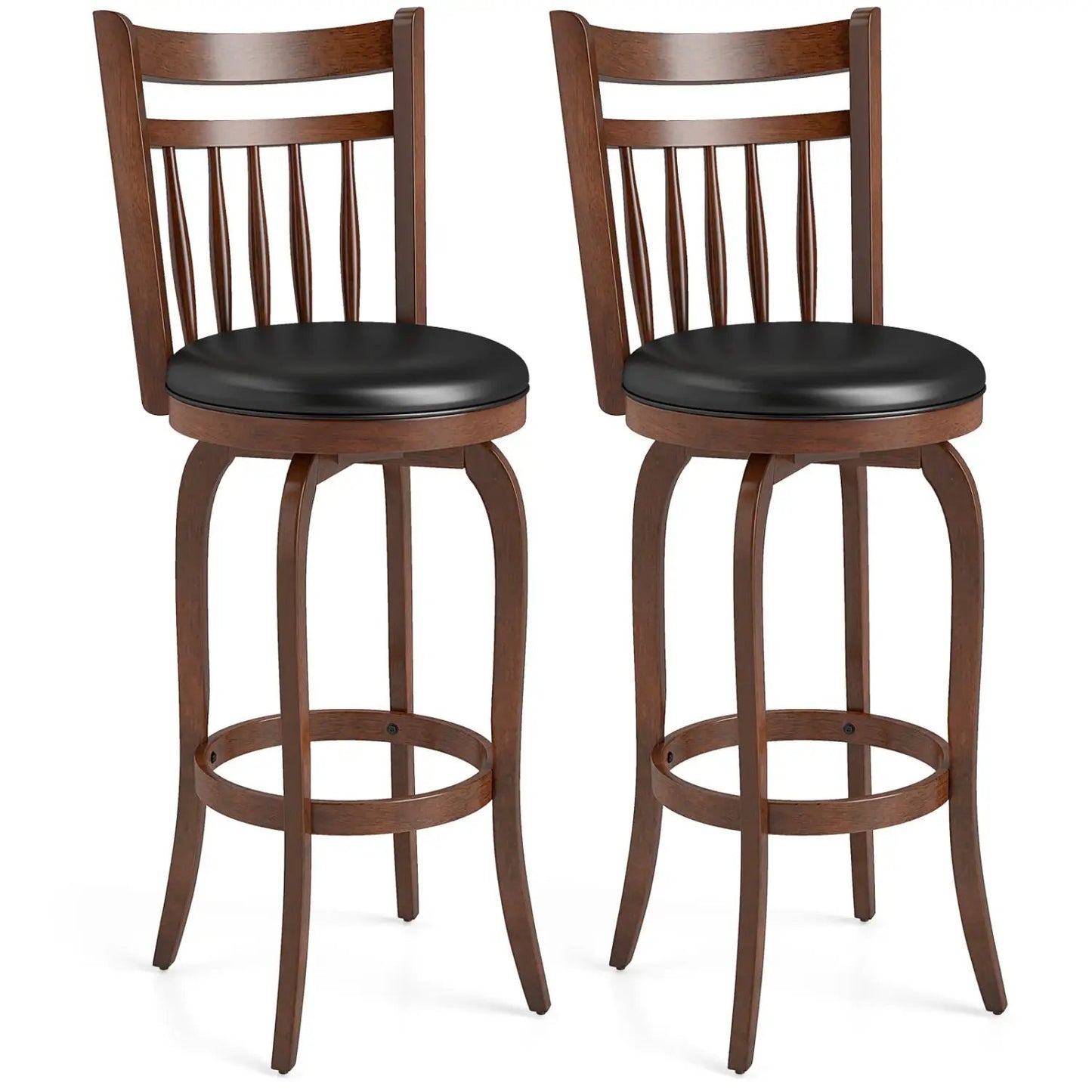 Swivel Bar Stools Set Of 2 Faux Leather Seats