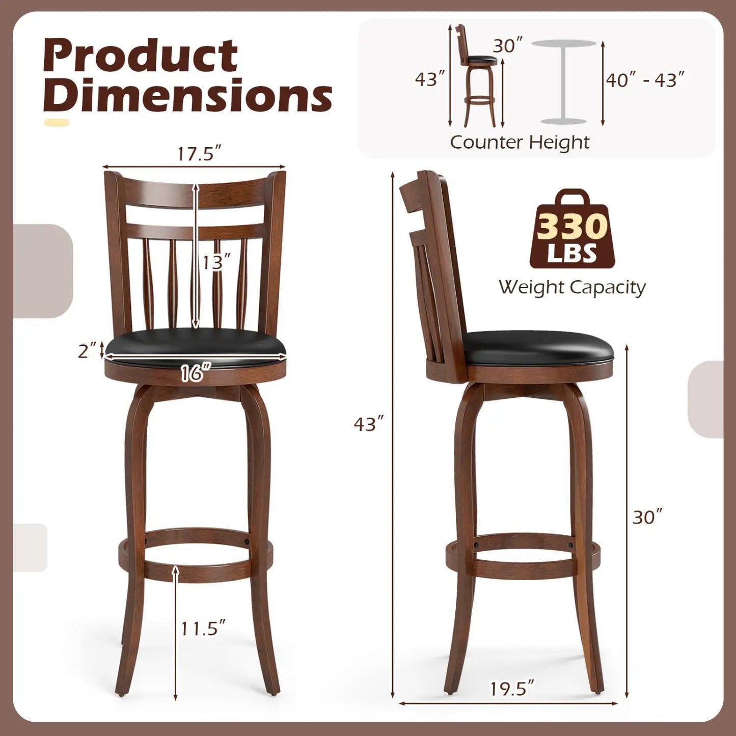 Swivel Bar Stools Set Of 2 Faux Leather Seats