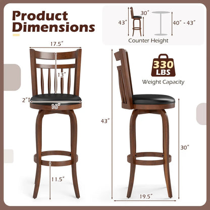 Swivel Bar Stools Set Of 2 Faux Leather Seats