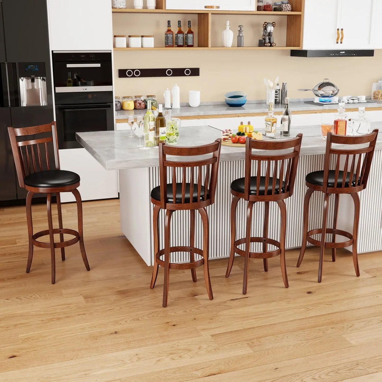 Swivel Bar Stools Set Of 2 Faux Leather Seats