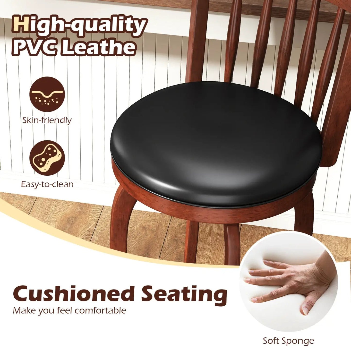 Swivel Bar Stools Set Of 2 Faux Leather Seats