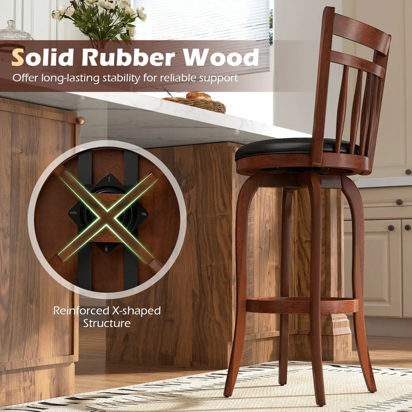 Swivel Bar Stools Set Of 2 Faux Leather Seats