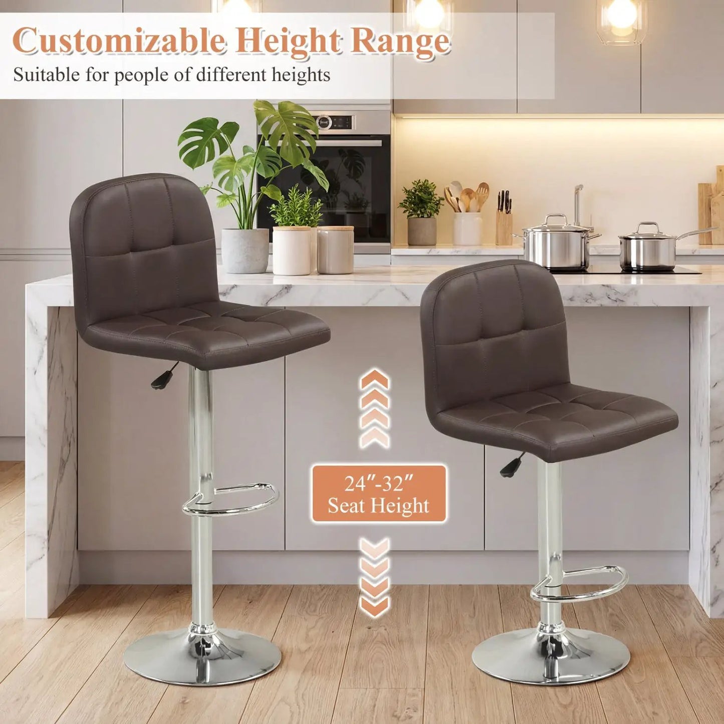 Swivel Bar Stools Set of 2 with Footrests