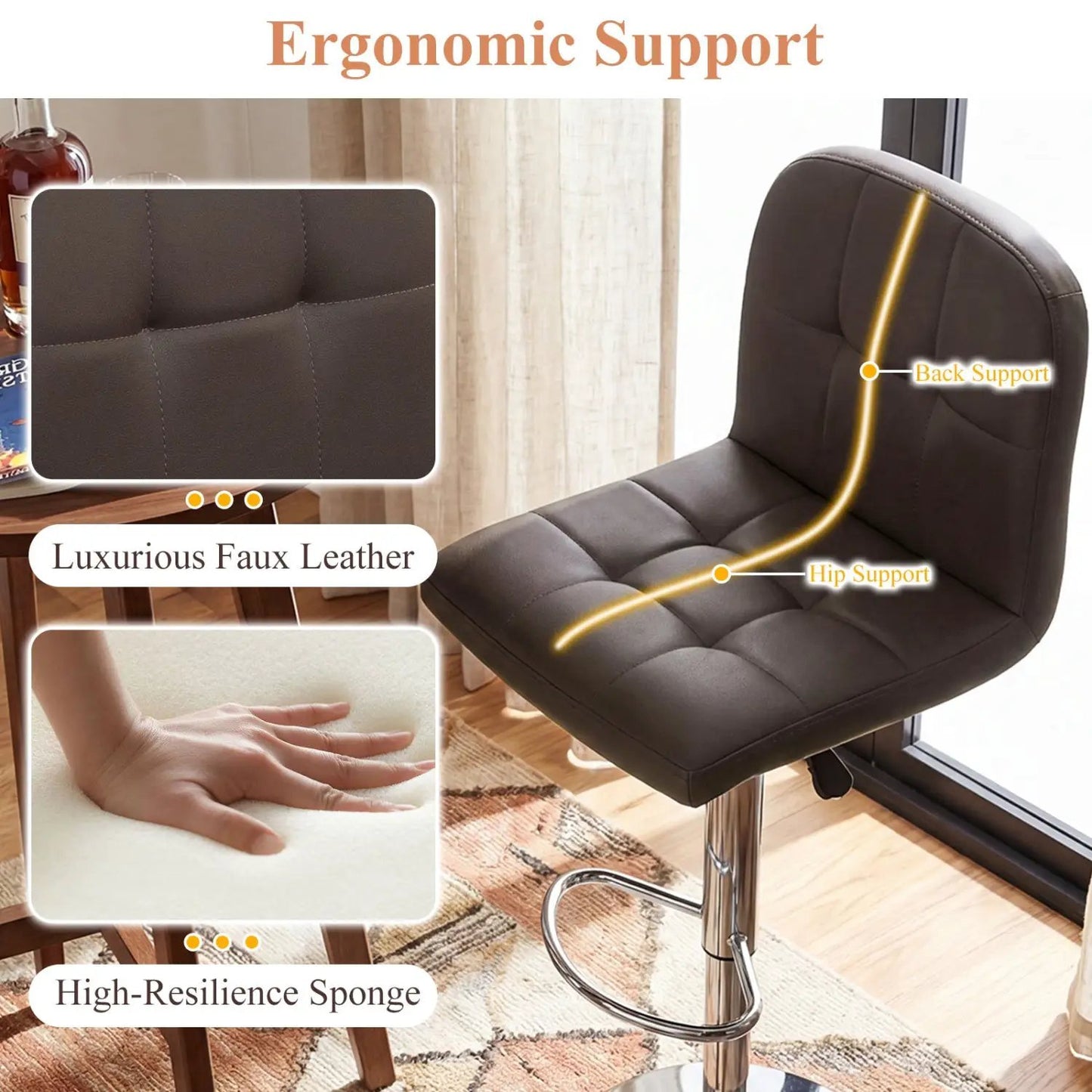 Swivel Bar Stools Set of 2 with Footrests