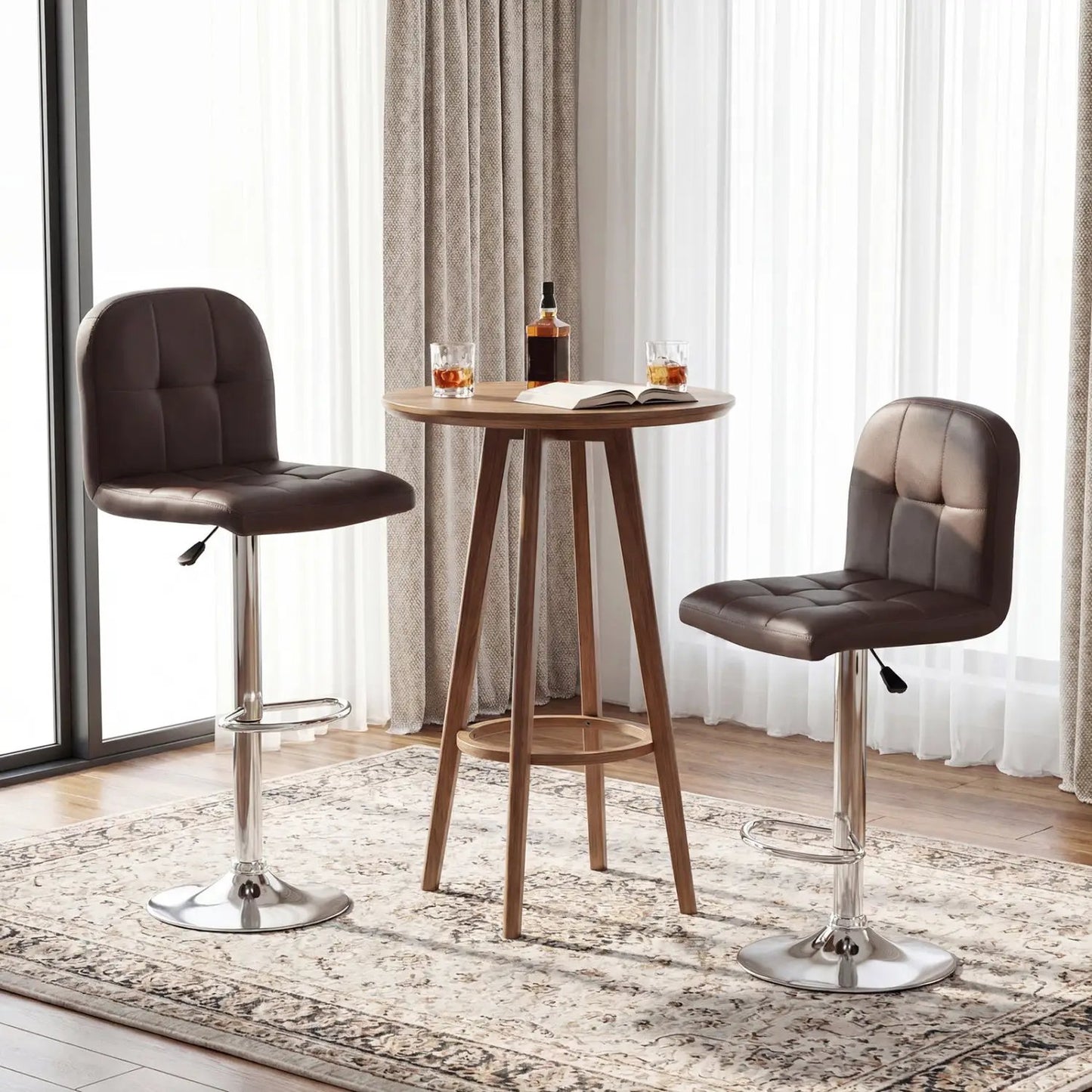 Swivel Bar Stools Set of 2 with Footrests