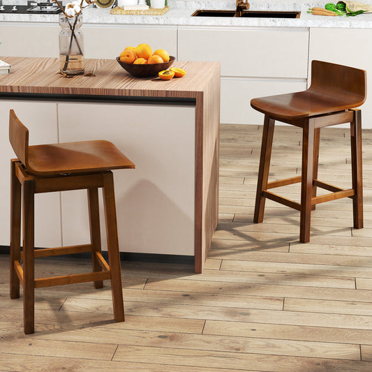 24.5 Inch Swivel Wooden Bar Stools Set of 2 with Rubber Wood Legs and Low Back - Tampa Home & Garden Store