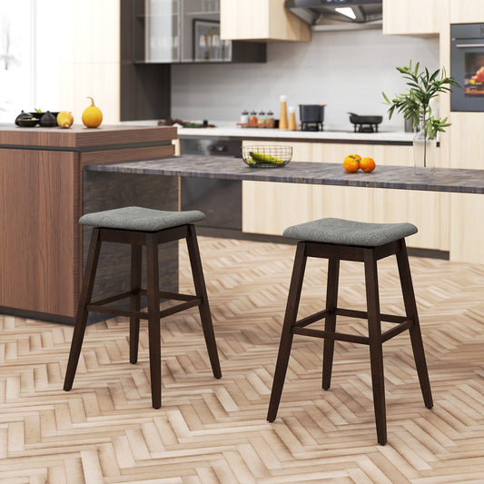 Swivel Bar Stools Set of 2 with Footrest and Rubber Wood Legs-Brown - Tampa Home & Garden Store