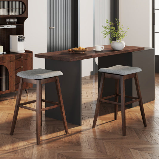 Swivel Bar Stools Set of 2 with Footrest and Rubber Wood Legs-Brown - Tampa Home & Garden Store