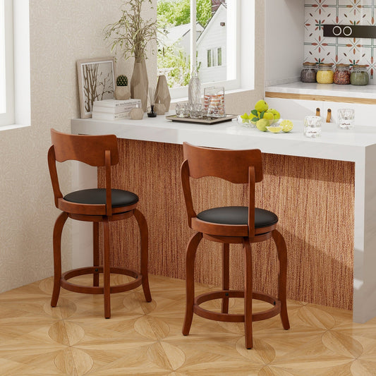 Swivel Bar Stools Set of 2 with Rubber Wood Frame and Upholstered Seat-24 Inch - Tampa Home & Garden Store