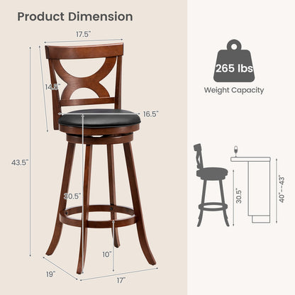 24 Inch Swivel Bar Stools Set of 2 with Soft Cushion and Elegant Hollow Backrest