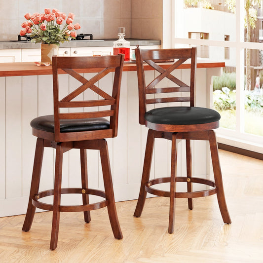 Swivel Barstools Set of 2 with Backrest and Footrest - Tampa Home & Garden Store